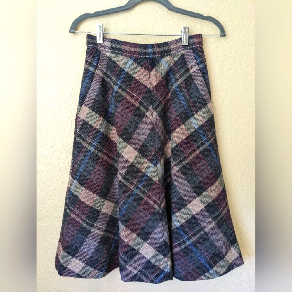 80s Vintage Plaid Wool Skirt